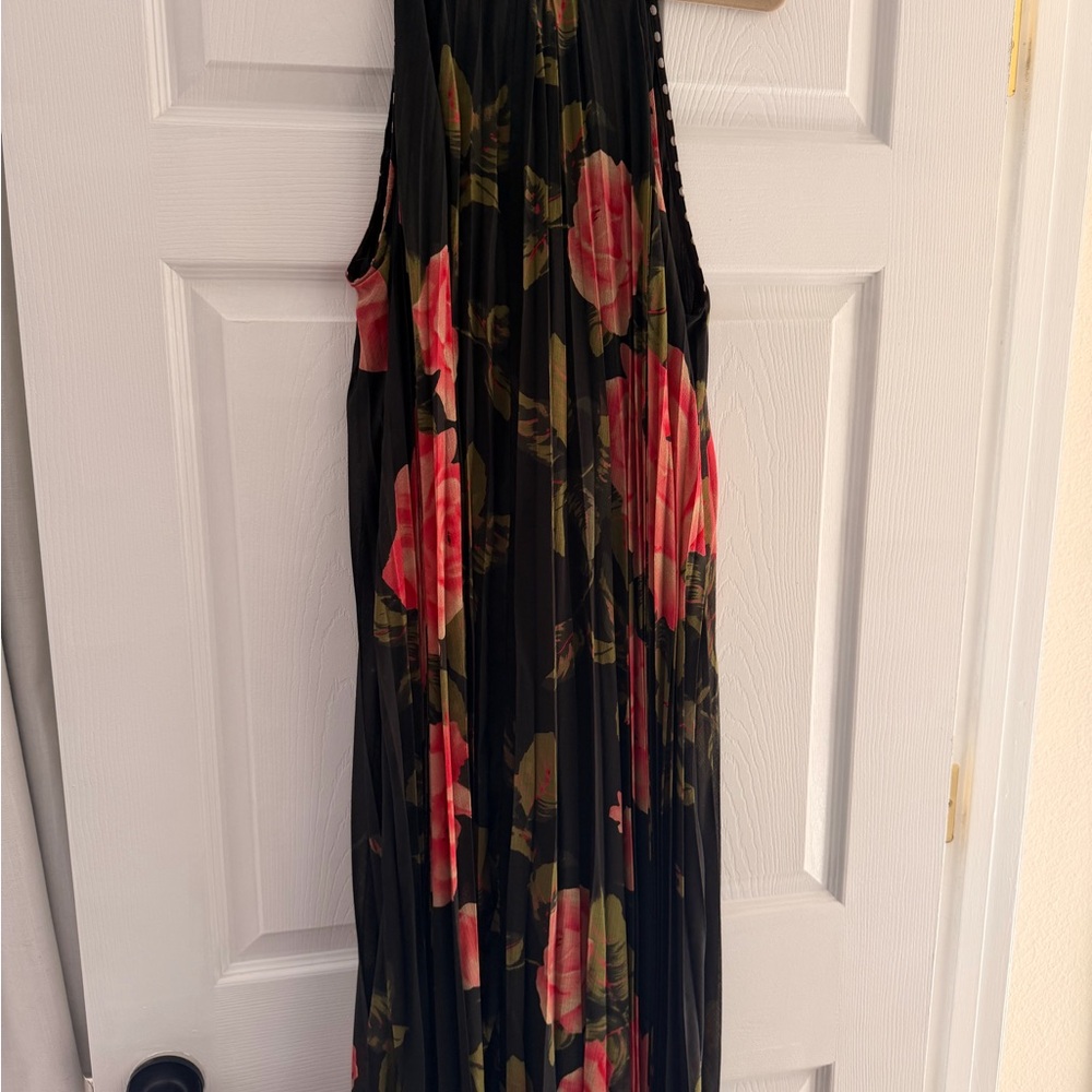 Anthropologie Black and Pink Floral Maxi Dress